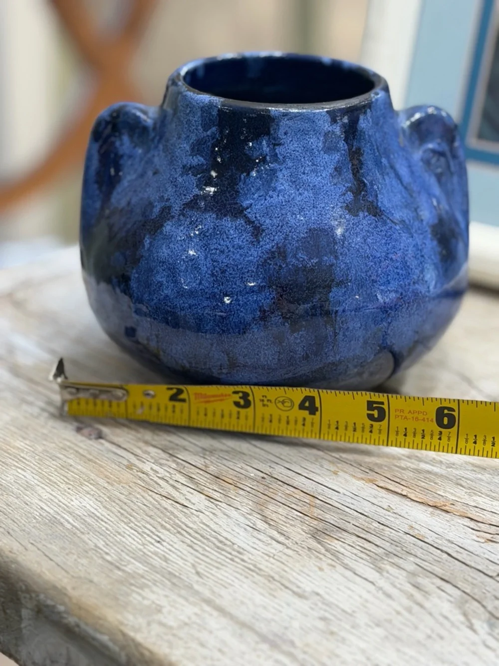 Cobalt Blue Mottled Pottery Vase | Planter. Artisan | Handled | Glazed | Studio
